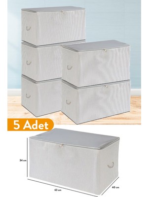 5 Adet Orta Boy Antrasit Çizgili Hurç 63X40X34 Cm, Depolama ve Düzenleme Için Ideal