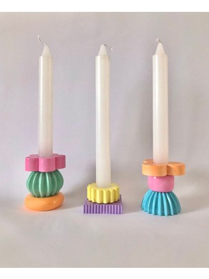 Renkli Puzzle Şamdan Mumluk Seti, 8'li, Dekoratif ve Şık Tasarım