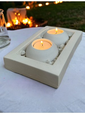 El Yapımı 2'li Beton Mumluk Seti, Şık ve Doğal Dekoratif Seçenek