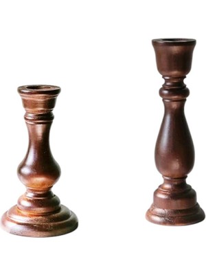 Doğal Ahşap Koyu 2'li Iskan Ceviz Şamdan Mumluk 18-12 cm