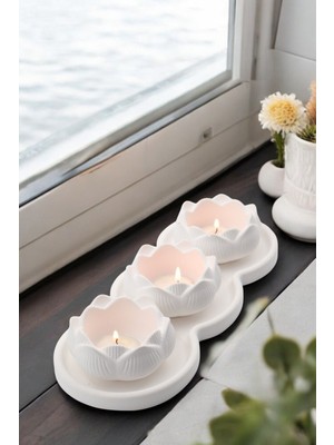 Beyaz 7'li Tealight Mumluk Seti, Dekoratif Beton Tasarım, Şık ve Modern Görünüm