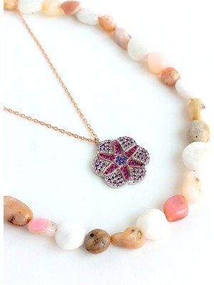 925 Ayar Gümüş Beyaz Ay Taşı Mavi Opal Doğal Taşlı Naturel Mavi Kadın Kolye Doğum Günü Hediye