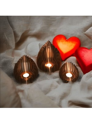 3'lü Ahşap Dekoratif Mumluk Seti, Şık ve Doğal Tasarım, Ev Dekorasyonu Için Ideal