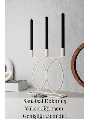 Modern 3’lü Metal Şamdan, Krem Renkli Geometri Tasarımı, Şık Ev Dekoru