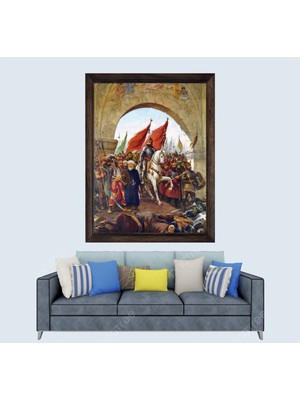 Osmanlı Padişahı Fatih Sultan Mehmet Han Istanbula Girişi Çerçeveli Duvar Tablosu 20X30 cm