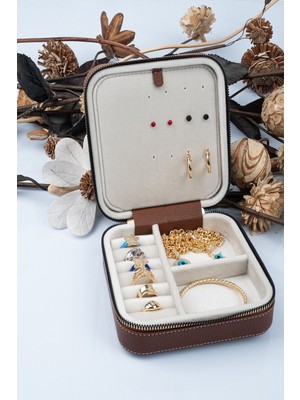 Teknotrust Orta Boy Takı ve Mücevher Kutusu,  Ahşap ve Deri,  15X15 cm