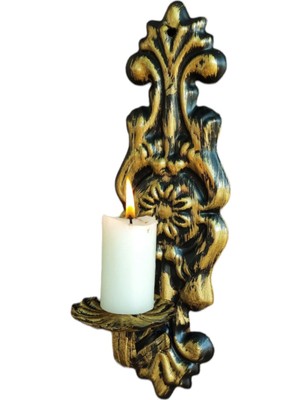 Şık Duvar Şamdanı, Ev ve Bahçe Dekoru, Özel Tasarım, 31X10CM, Antik Altın Renk