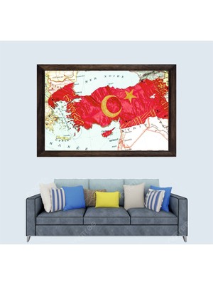 Türkiye Sınır Haritası Çerçeveli Duvar Tablosu 30X45 cm