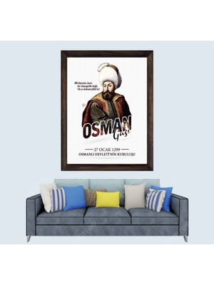 Osmanlı Padişahı Osman Gazi Çerçeveli Duvar Tablosu 30X45 cm