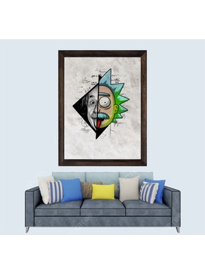 Albert Einstein, Ricky And Morty Çerçeveli Duvar Tablosu 20X30 cm