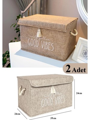 2'li Bej Keçe Kapaklı Çok Amaçlı Mini Saklama Kutusu 35X24X24 cm