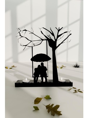 Şık Siyah Metal Salıncak Mumluk, Dekoratif ve Modern Tasarım