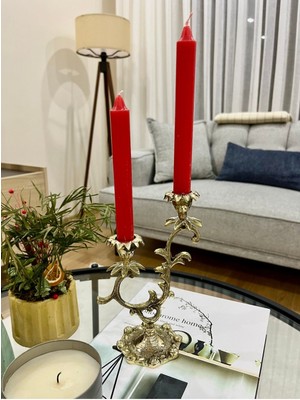 Sarı Pirinç Döküm Şamdan ve Mumuğu, Şık Ev Dekorasyonu Için 100 Karakter