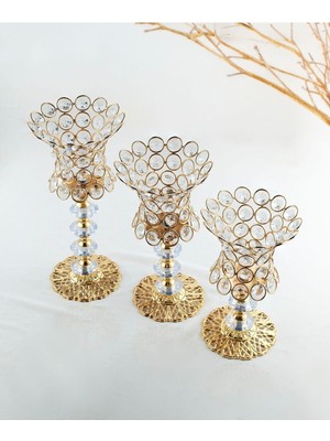 Şık 3'lü Kristal Şamdan Takımı, Zarif ve Parlak Dekorasyon Aksesuarı