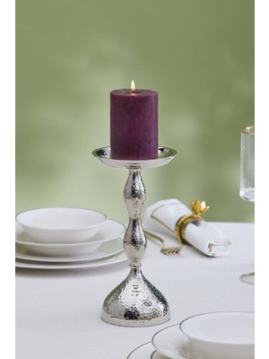 Gümüş Renkli Mumluk 22,7X11,5 cm Şık ve Modern Tasarım