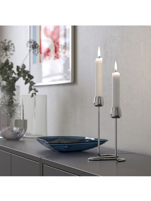 Metalik Şamdan Seti, 20 Cm, Şık ve Modern 2'li Tasarım