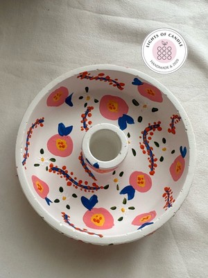 El Yapımı Çiçek Desenli Şamdan Mumluk ve Tütsülük Seti