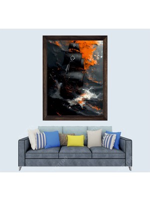 Siyah Gemi Manzaralı  Çerçeveli Duvar Tablosu 20X30 cm