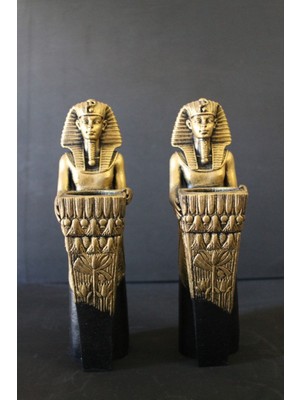 Antik Mısır Temalı Ikili Mumluk Seti, Şamdan, Gold Renk, Mum Dahil