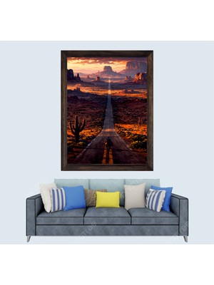 Vahşi Batı Kovboy Manzaralı Çerçeveli Duvar Tablosu 30X45 cm