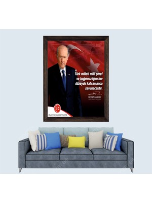 Ülkücü Lider, Mhp Başkanı Devlet Bahçeli Sözü Çerçeveli Duvar Tablosu 20X30 cm