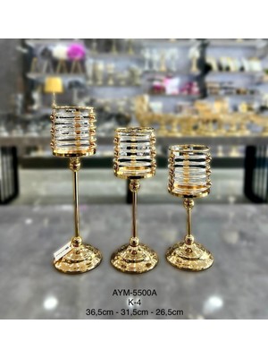 Şık 3'lü Kristal Şamdan ve Mumluk Takımı, 26X31X36 Cm, Dekoratif ve Zarif Tasarım