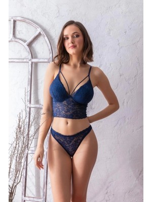 Gallipoli Lacivert Dantel Işlemeli Kadın Bralet ve Slip Takım
