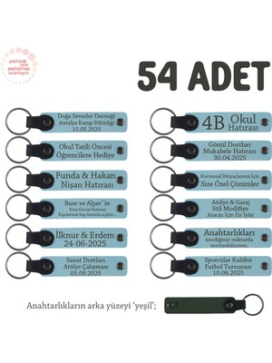 Gök Mavi & Yeşil, Sevdiklerinize Düğün Hediyesi, Isim Mesaj Yazılabilen 54' Lü Anahtarlık Seti