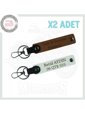 Açık Kahve - Beyaz, Yolların Fatihi Kişiye Özel Isimli & Plakalı Motorcu 2'li Anahtarlık, Hatıra
