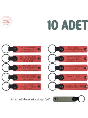 Nar Çiçeği & Gri, Anneler Günü Için Isim Yazılı Hatıra Anahtarlık 10’lu Set