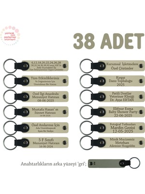 Sütlü Kahve & Gri, Yeni Yıl Kutlaması Için Mesaj ve Isim Yazılan Hatıra Anahtarlık 38’li Set