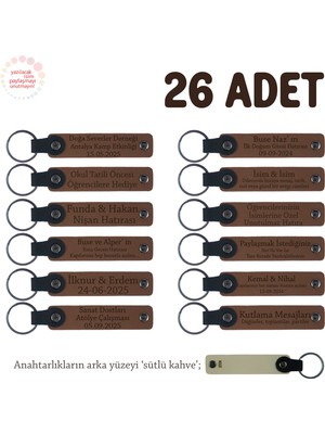 Kahverengi & Sütlü Kahve, Doğum Yapan Anneye Hediye, Ismine Özel 26'lı Hatıra Anahtarlık Seti