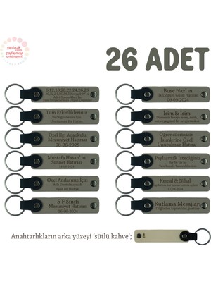 Kül Gri & Sütlü Kahve, Doğum Yapan Anneye Hediye, Ismine Özel 26'lı Hatıra Anahtarlık Seti