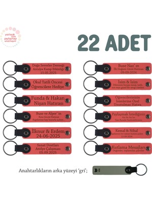 Nar Çiçeği & Gri, Tarih Bölümü Öğrencilerine Anlamlı Hatıra, 22'li Set, Isim Yazılı Anahtarlık