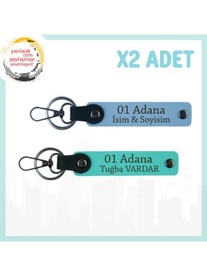Gök Mavi - Turkuaz, Isme Özel 01 Adana Hediye Için Ideal Anlamlı ve Şık Tasarım Anı 2'li Anahtarlık
