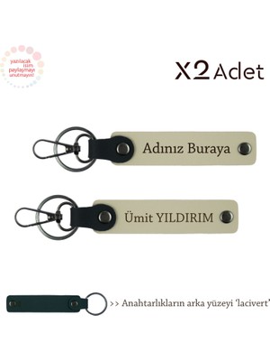 Kurumsal Çalışanlara Hediye, Isim & Soyisim Kişiselleştirilmiş 2’li Anahtarlık, Sütlü Kahve-Lacivert