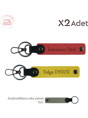 Dayıya 14 Şubat Jest, Isim & Soyisim Kişiselleştirilmiş 2’li Anahtarlık, Nar Çiçeği-Sarı-Gri