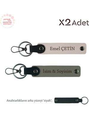 Doktora Romantik Hediye, Isim Yazılı 2’li Anahtarlık Hediye Takımı, Kül Gri-Pudra-Siyah