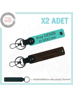 Isim ve Plaka Yazılı X2 Anahtarlık – Ehliyet Sahiplerine Özel Hediye Seti, Koyu Kahve-Turkuaz-Laci