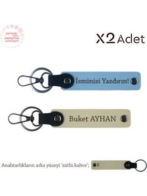 Dostluğa Özel Sürpriz, Isimli 2’li Anahtarlık Hediye Takımı, Gök Mavi-Sütlü Kahve-Sütlü Kahve