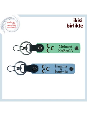 Komşuya Ince Sürpriz, Üç Hilal Temalı Isim Yazılı 2’li Anahtarlık Hediyesi, Yeşil-Mavi