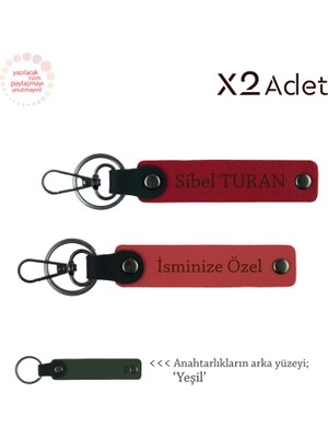 Yılbaşı Sürprizi, Isim & Soyisim Kişiselleştirilmiş 2’li Anahtarlık, Nar Çiçeği-Kırmızı-Yeşil