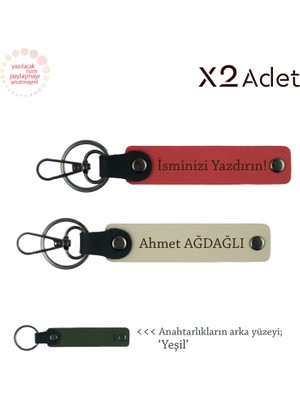 Yılbaşı Için Şık Sürpriz, Isimli 2’li Anahtarlık Takımı, Nar Çiçeği-Sütlü Kahve-Yeşil