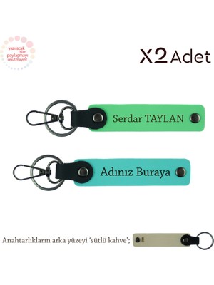 Akrabaya Yılbaşı Armağanı, Isim & Soyisim Yazılı 2’li Anahtarlık, Turkuaz-Fıstık Yeşil-Sütlü Kahve
