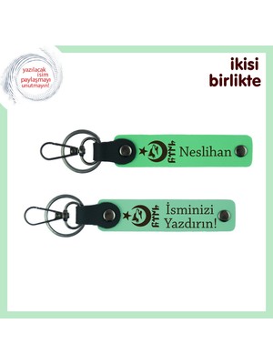 Ayyıldız Kurt Göktürk Desenli Öğretmene Teşekkür Anahtarlığı – Kişiye Özel 2’li Set, F Yeşil-Yeşil