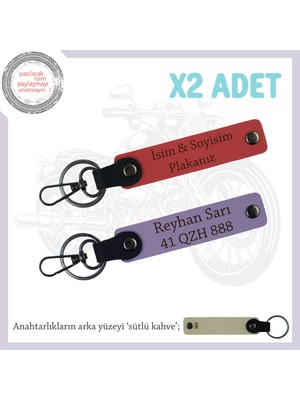 Sürücülere Özel Isimli ve Plakalı X2 Anahtarlık – Sürpriz Hediye Seçeneği, Nar Çiçeği-Mor-Sk