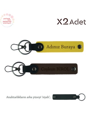 Yeni Evlilere Anlamlı Hediye, Isim Yazılı 2’li Anahtarlık Seti, Sarı-Koyu Kahve-Siyah