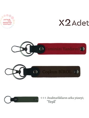 Sevgiliye Romantik Sürpriz, Isimli & Soyisimli 2’li Anahtarlık Seti, Kırmızı-Koyu Kahve-Yeşil
