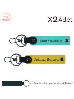 Öğretmene Şık Sürpriz, Isimli & Soyisimli 2’li Anahtarlık Hediye Takımı, Sarı-Turkuaz-Lacivert