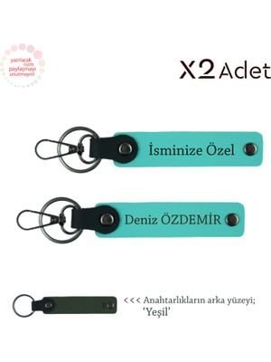 Arkadaşa Romantik Sürpriz, Isimli & Soyisimli 2’li Anahtarlık Hediye Takımı, Turkuaz-Yeşil